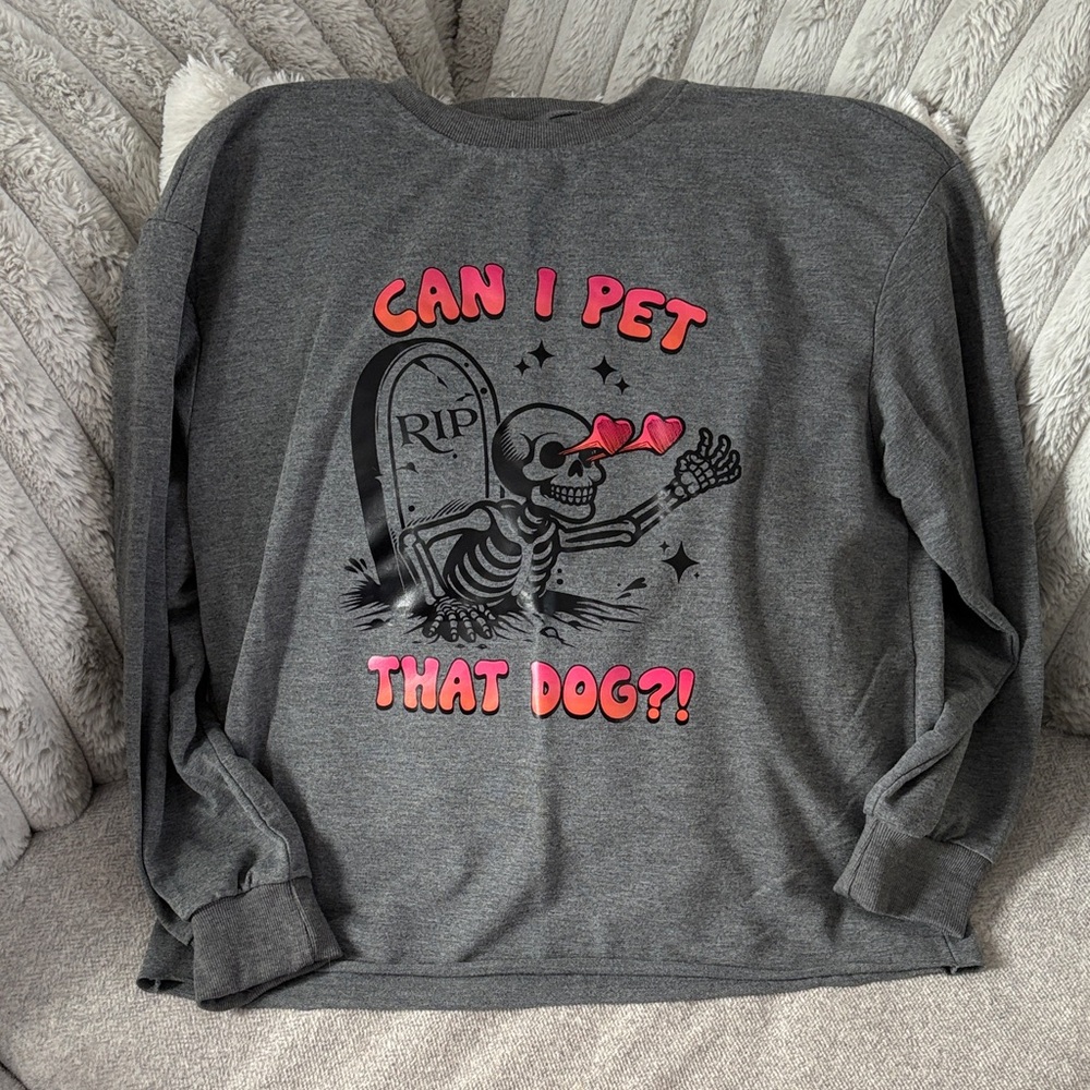 SHEIN Can I Pet That Dog? Graphic Sweatshirt - Gray with Pink Accents